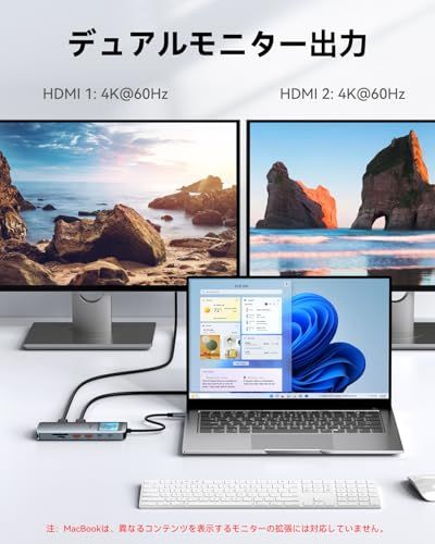 MOKiN LCD USB-C ドッキングステーション デュアルモニター対応 12-in-1 ラップトップドック、デュアル HDMI 搭載 8K@30Hz、PD 100W 給電、2500Mbps 有線 LAN、10Gbps 高速 USB A/ e83a14b7