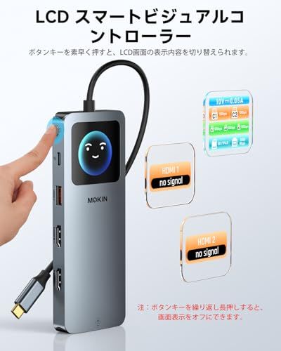 MOKiN LCD USB-C ドッキングステーション デュアルモニター対応 12-in-1 ラップトップドック、デュアル HDMI 搭載 8K@30Hz、PD 100W 給電、2500Mbps 有線 LAN、10Gbps 高速 USB A/ e83a14b7