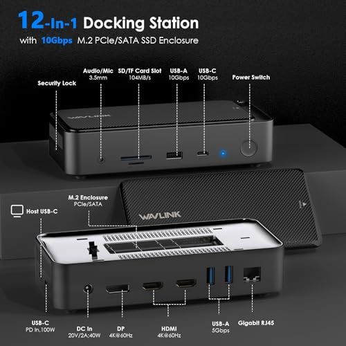 WAVLINK USB Cドッキングステーション、12-In-1タイプCドックと 10GbpsM.2 PCIe/SATA SSDエンクロージャー、トリプルディスプレイドック、100W PD対応、4K@60Hz HDMI/DP、USB C/US a7b5b7ef WAVLINK USB Cドッキングステーション、12-In-1タイプCドックと 10GbpsM.2 PCIe/SATA SSDエンクロージャー、トリプルディスプレイドック、100W PD対応、4K@60Hz HDMI/DP、USB C/US a7b5b7ef