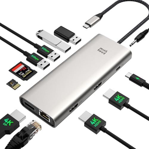 ドッキングステーション hdmi 2つ usb ハブ 12 in 1 Type C ハブ USB-Cドッキング 3画面出力 lan ハブ 4K@60Hz マルチモニター 1Gbps PD100W 急速充電 2*HDMI+DP type-c デ af1aafc0