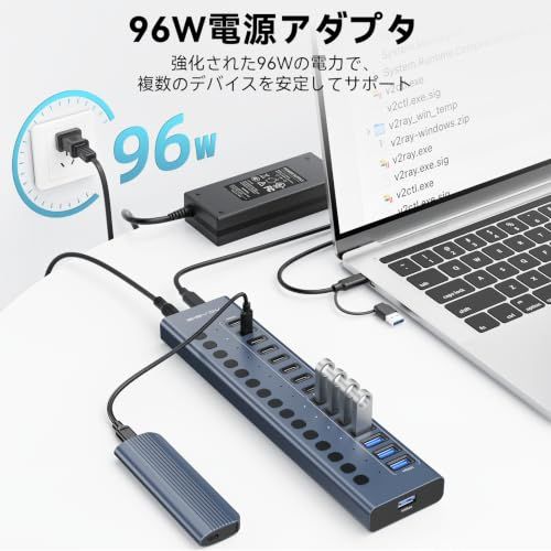 ACASIS セルフパワー対応 USB 3.2ハブ 16ポート（USB-A 3.2 × 8ポート ＋ USB-C 3.2 × 8ポート）? 96W電源アダプター付属・アルミ製 ? PC/ノートPC、USBメモリ、プリンター、カメラ対応送料無料 753ad69b