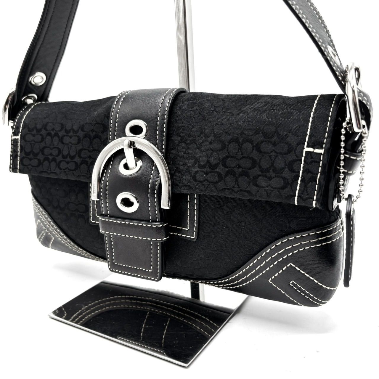 【良品】coach y2k soho microsignature handbag shoulder canvas belt silverparts black unisex コーチ ハンドバッグ