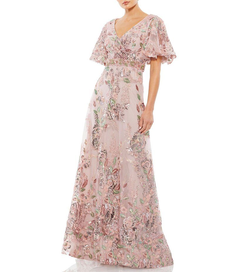 マックダガル レディース トップス ワンピース Vネック A ライン フラワー柄 プリント メッシュ フラワー Mac Duggal Embellished Mesh Floral Print V N