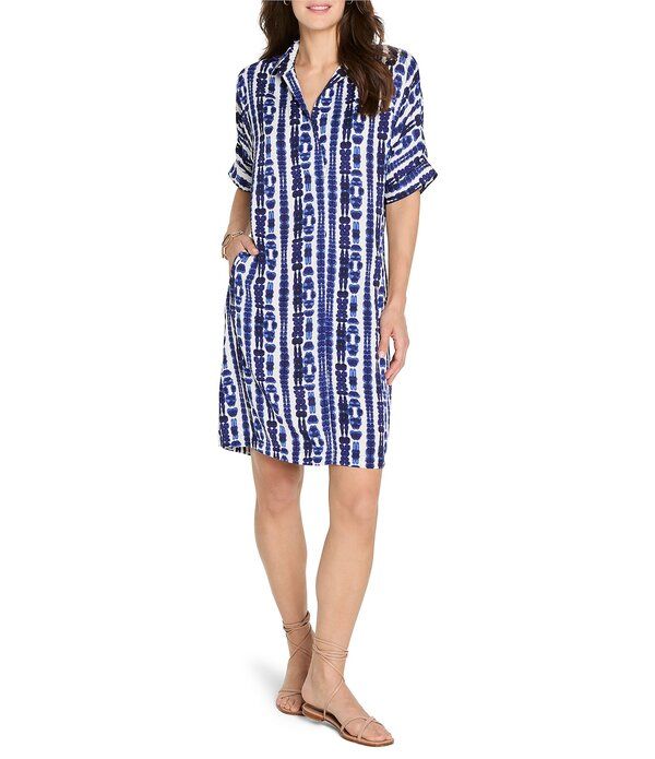 ニックアンドゾー レディース トップス ワンピース Vネック NIC ZOE Devon Shibori Stripe Collar VNeck Short Sleeve Shift Dress In
