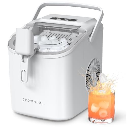 CROWNFUL 製氷機 家庭用 【高速製氷 自動洗浄機能 】 ハンドル付き氷バスケット 取り扱い簡単 2種類氷サイズ 大容量水タンク 透明窓 小型 氷つくり機 静音 自動停止 水不足提示 ポータブル アイスメーカー コンパクト 製氷器 日本 627a9fe1