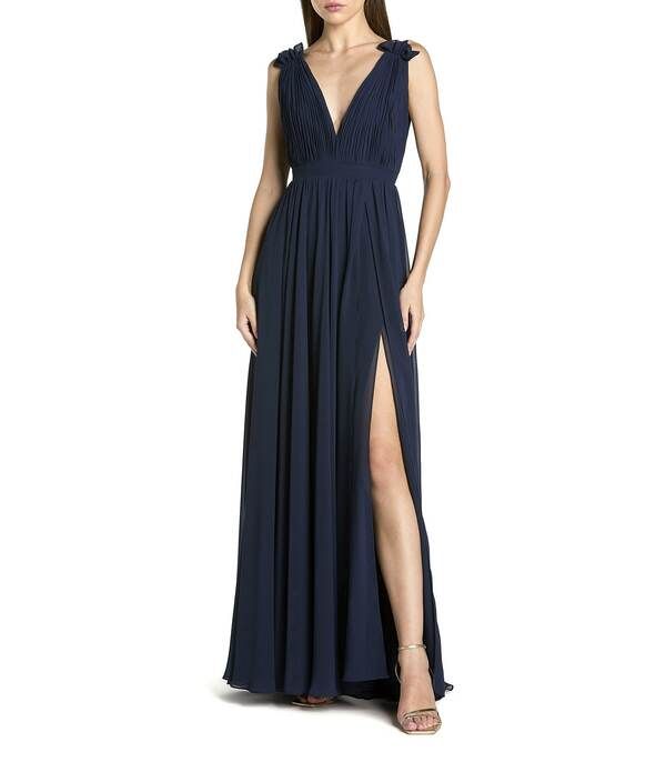 マックダガル レディース トップス ワンピース Vネック シフォン A ライン プリーツ フリル ノースリーブ Mac Duggal Pleated Chiffon VNeck Ruffle Slee
