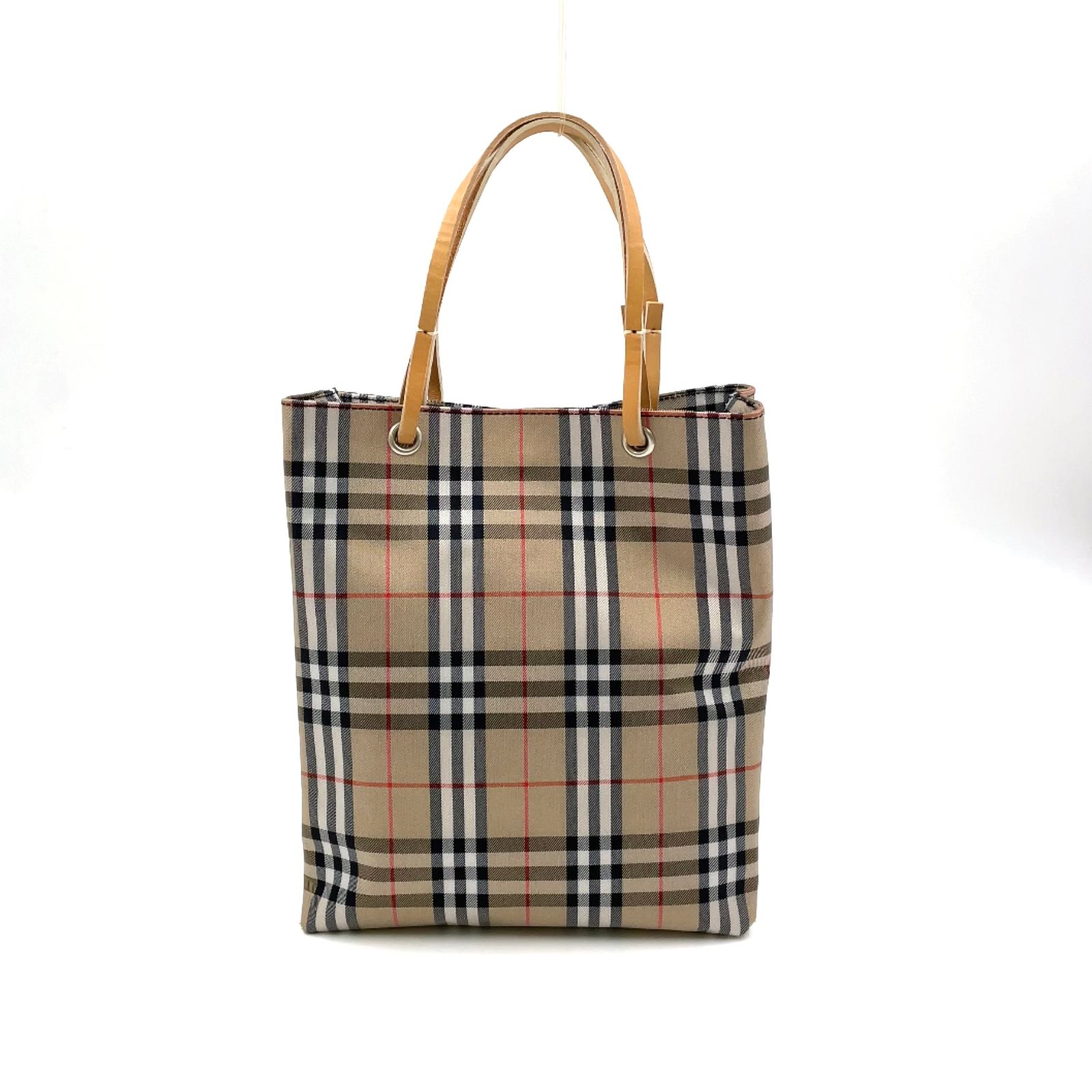 【新着】BURBERRY ノバチェック レザー、キャンバス ベージュ トートバッグ シルバー