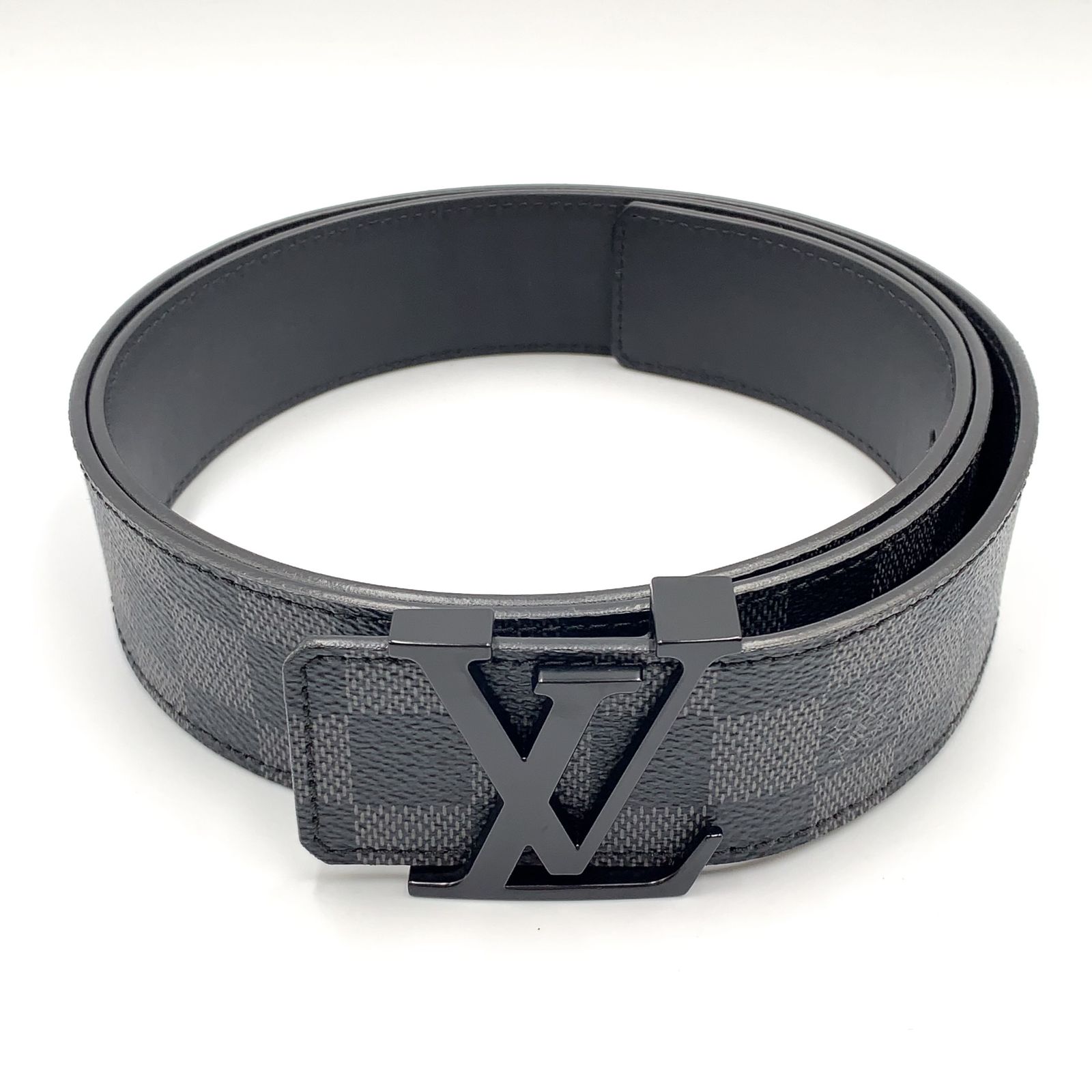 【新着】LOUIS VUITTON サンチュール LVイニシャル レザー、PVC ブラック ベルト ブラック M9808