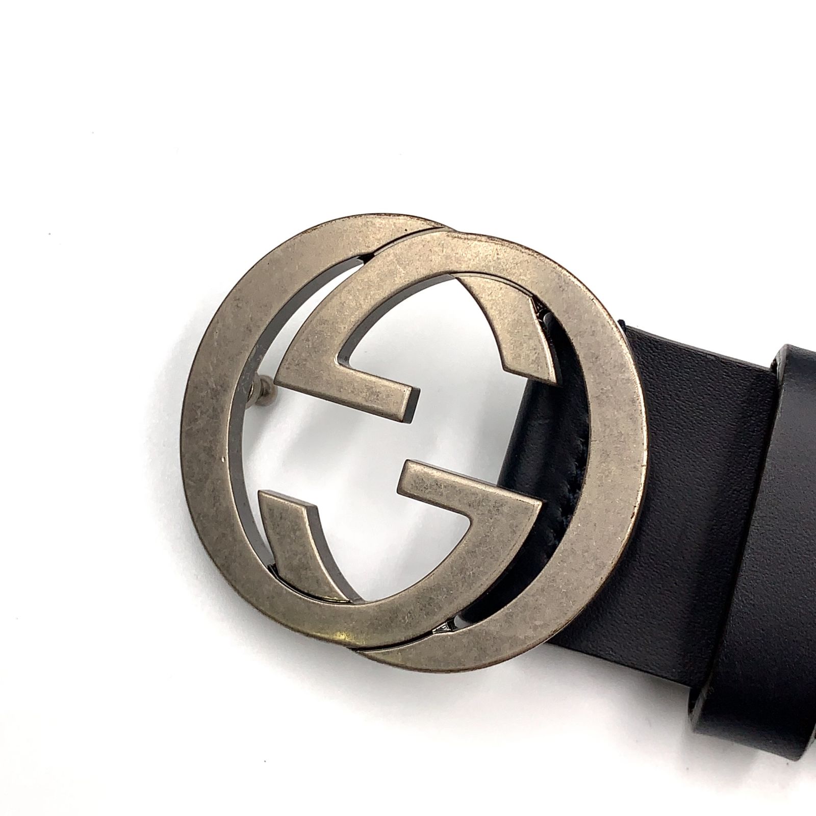 新着】GUCCI インターロッキングGバックル レザー ブラック ベルト