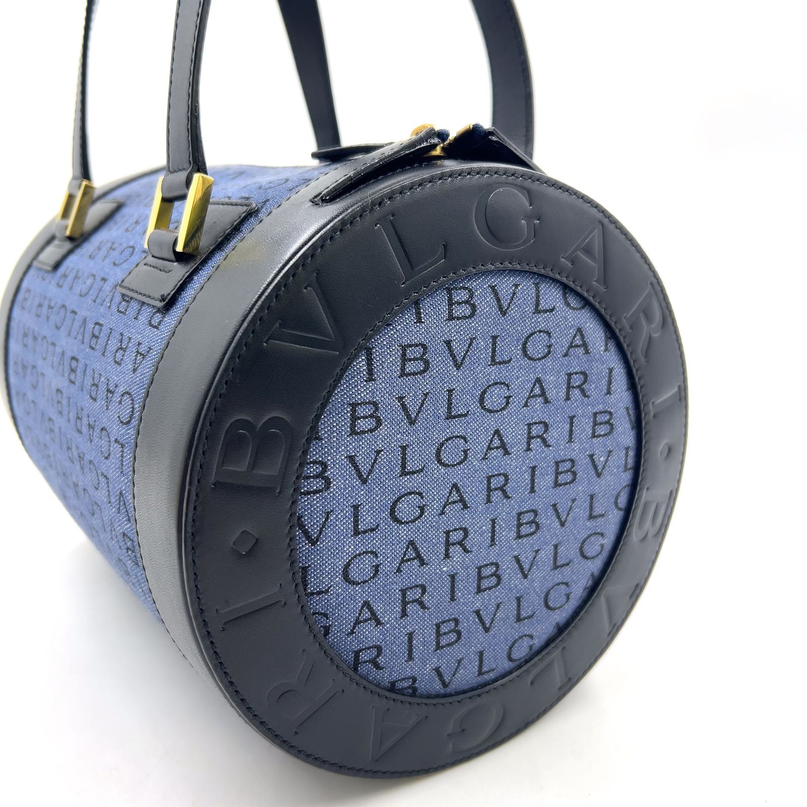 新着】BVLGARI ビーゼロワン レザー、キャンバス ブラック、ブルー