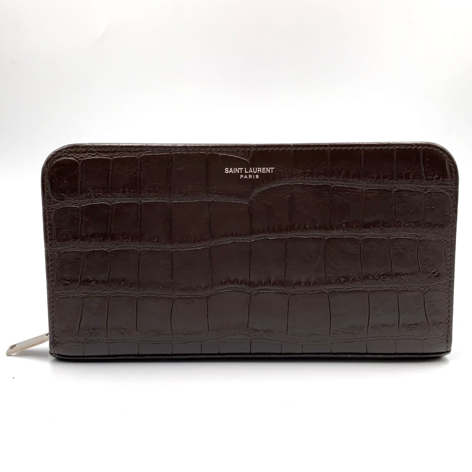 新着】SAINT LAURENT PARIS クロコ型押し ラウンドファスナー レザー