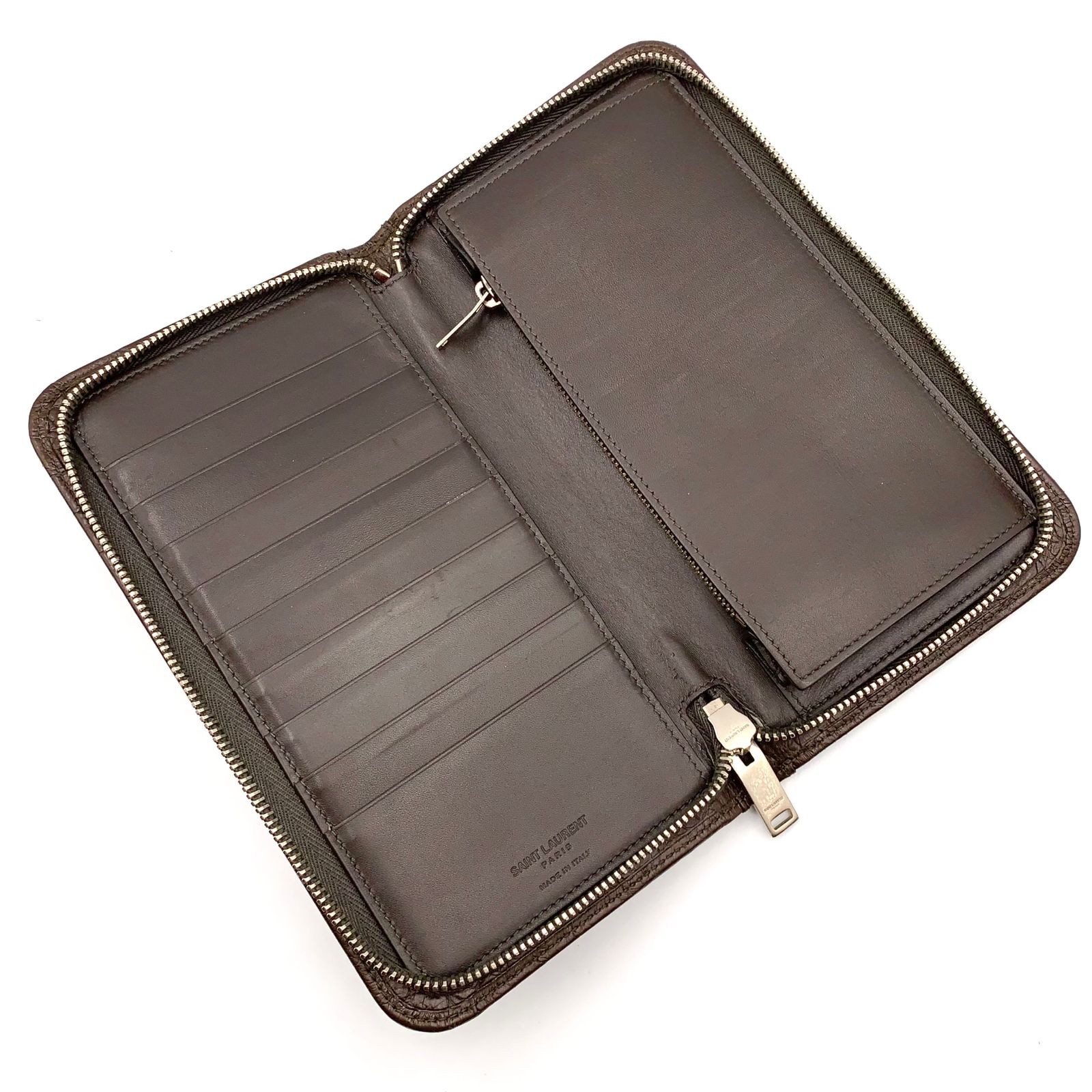 新着】SAINT LAURENT PARIS クロコ型押し ラウンドファスナー レザー