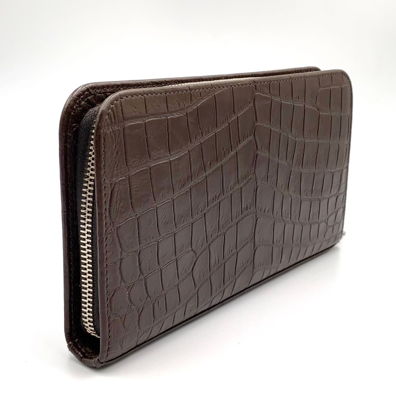 新着】SAINT LAURENT PARIS クロコ型押し ラウンドファスナー レザー