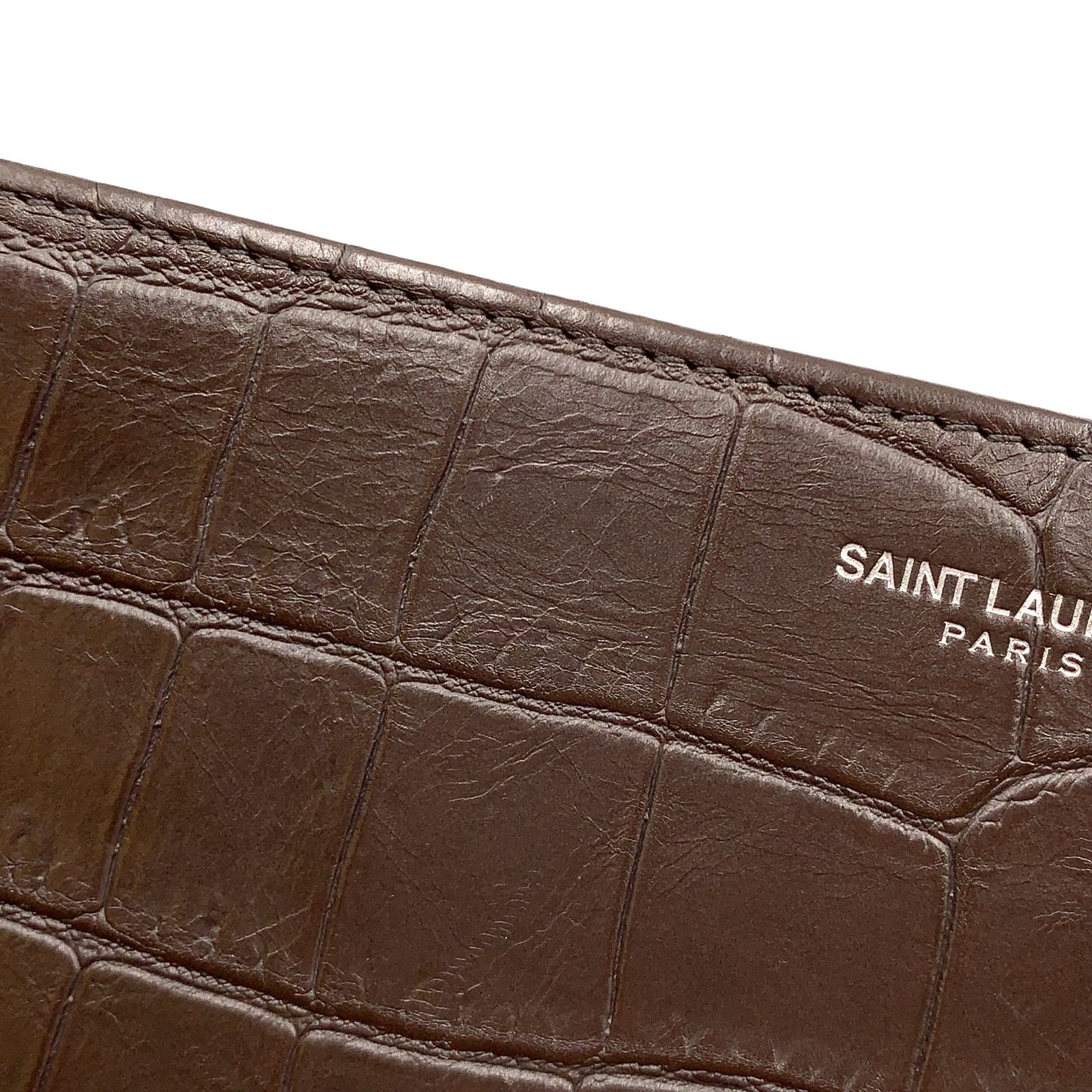 新着】SAINT LAURENT PARIS クロコ型押し ラウンドファスナー レザー