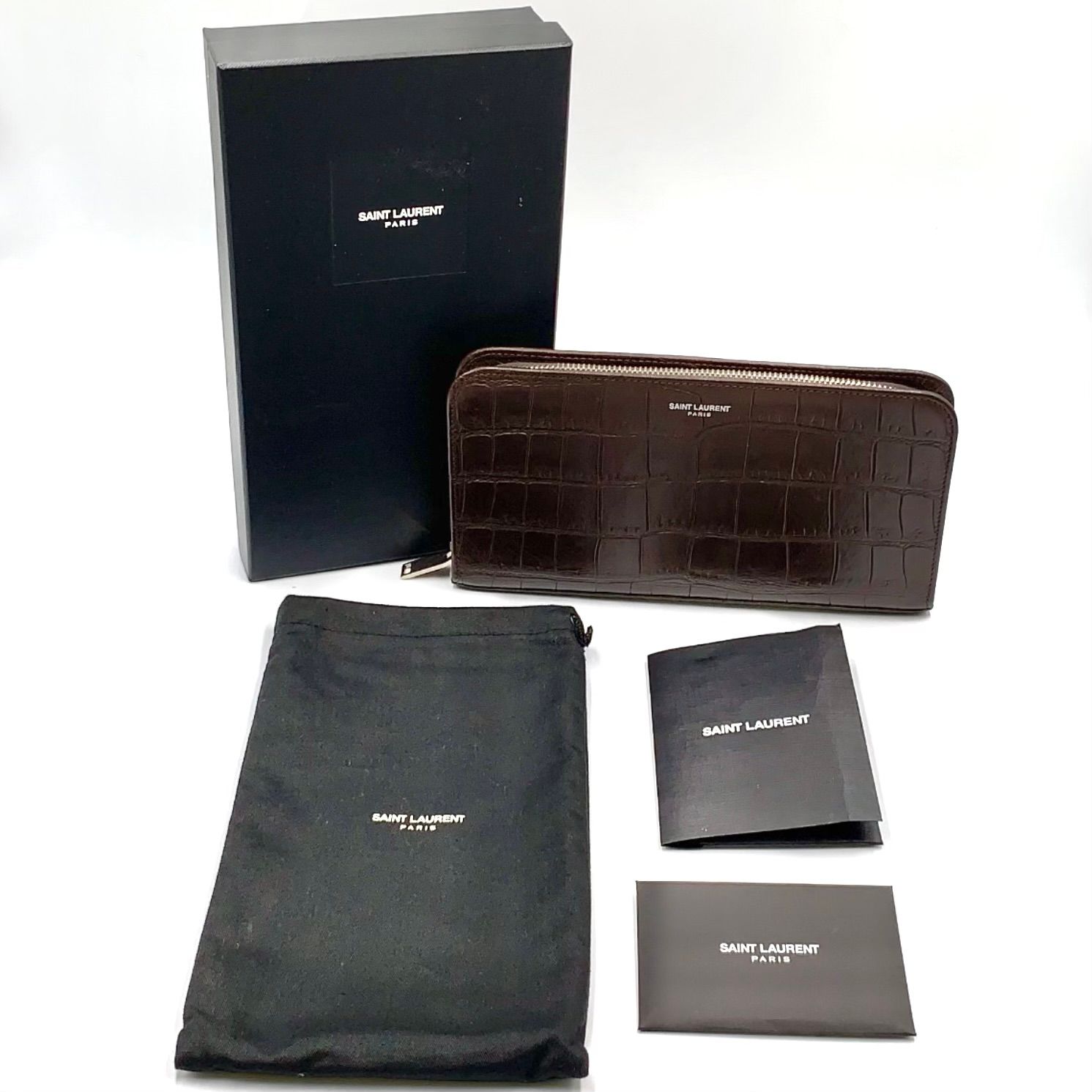 新着】SAINT LAURENT PARIS クロコ型押し ラウンドファスナー レザー