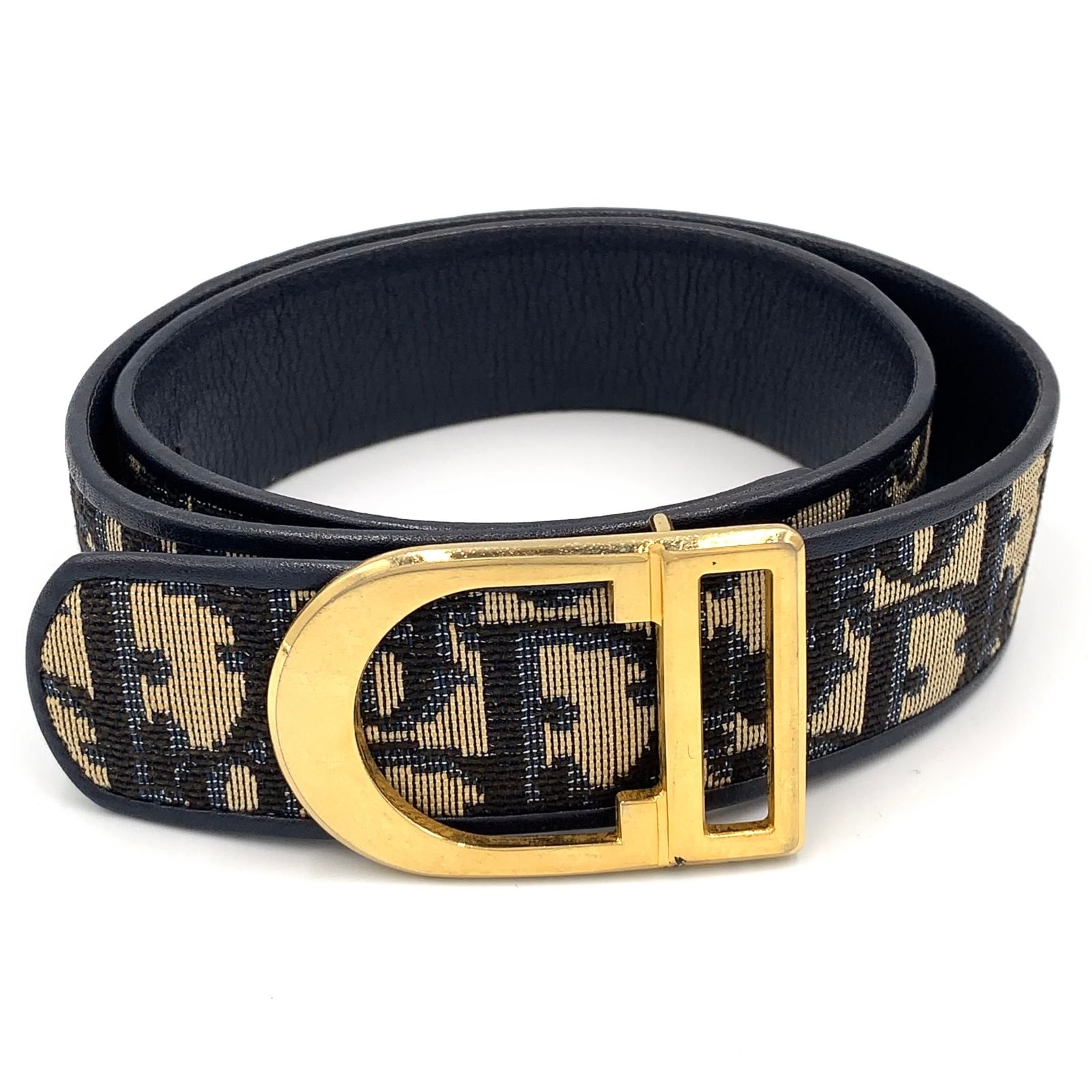新着】Christian Dior トロッター レザー、キャンバス ネイビー ベルト