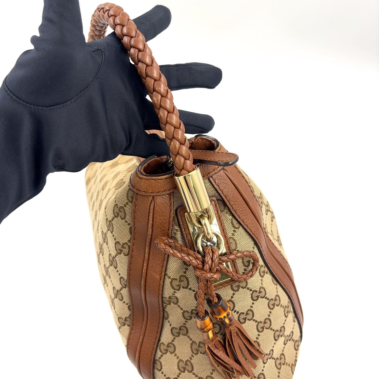 新着】GUCCI ベラ バンブータッセル レザー、キャンバス ベージュ