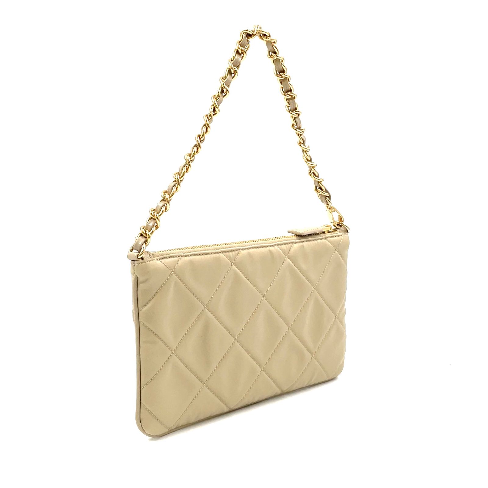 PRADA ナイロンバッグ ベージュ(ゴールド) 新着】PRADA 三角ロゴ ナイロン ベージュ ハンドバッグ ゴールド