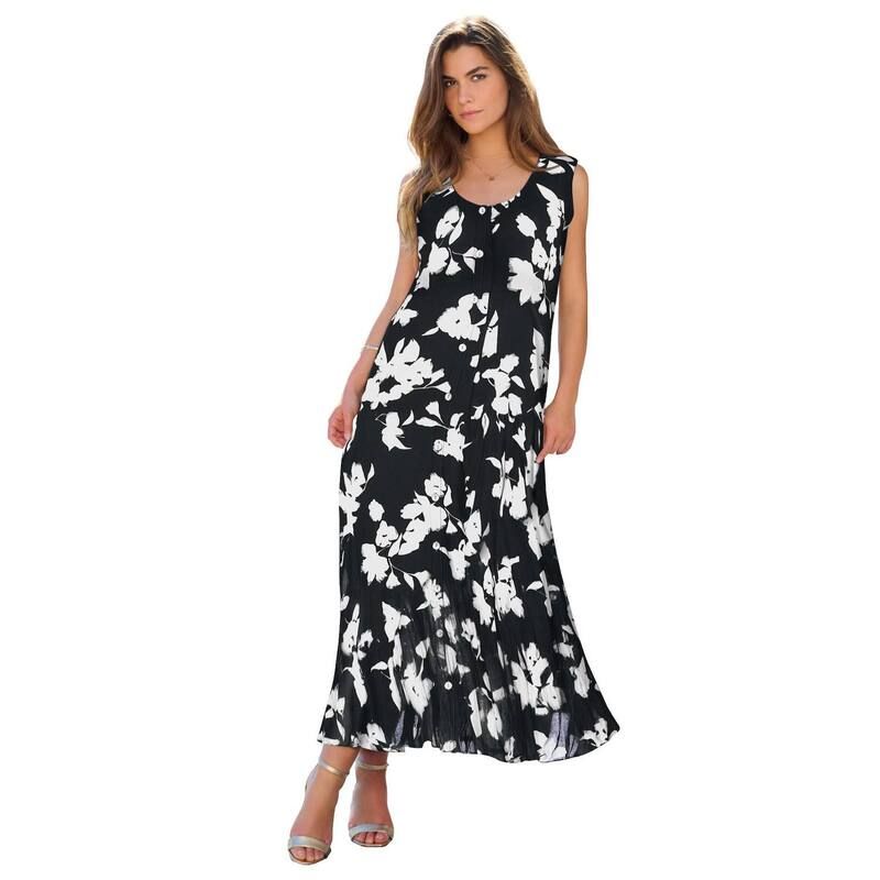 ロアマンズ レディース トップス ワンピース A ライン プラスサイズ マキシ Roamans Womens Plusize Sleveless HandCrinkled ButtonFront AL