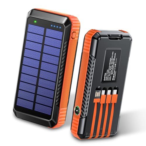 ソーラー 大容量 40800mAh 【22.5W/PD18W急速充電 4本ケーブル内蔵】 6台同時充電 Type-C入出力ポート ソーラーチャージャー IP67防水 防塵 4way蓄電 LEDライト付き コンパス搭載 耐衝撃 ソーラー充電器 アウトドア/旅ry