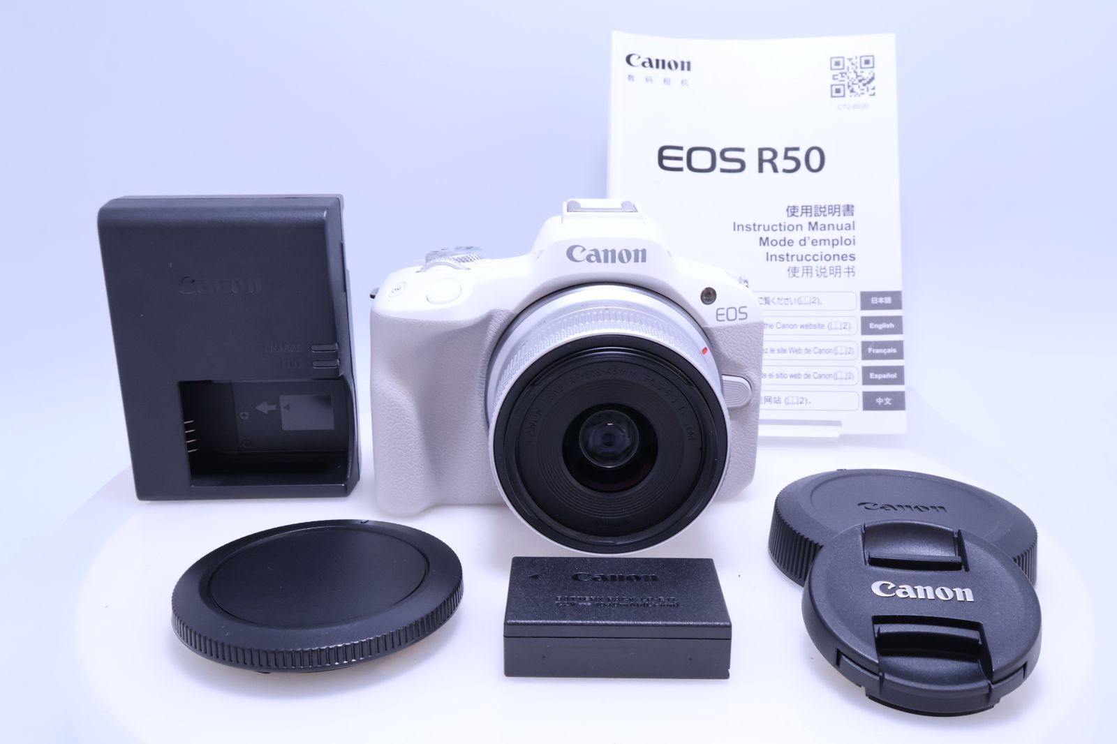 【1,000回以下 ほぼ新品】Canon EOS R50 標準ズームレンズキット(RF-S18-45) ホワイト EOSR50WH-1845ISSTMLK ミラーレス一眼カメラ