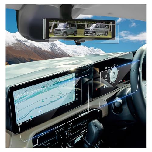 2025新型 デリカミニ【ナビ+メーター＋デジタルインナーミラー 全面保護】BA型 ガラスフィルム 12.3インチ ディスプレイオーディオ 液晶保護フィルム 9H 強化ガラス 指紋軽減 傷&汚れ防止 高感度タッチ 三菱 新型 デリカミニ アクセサリー カスas