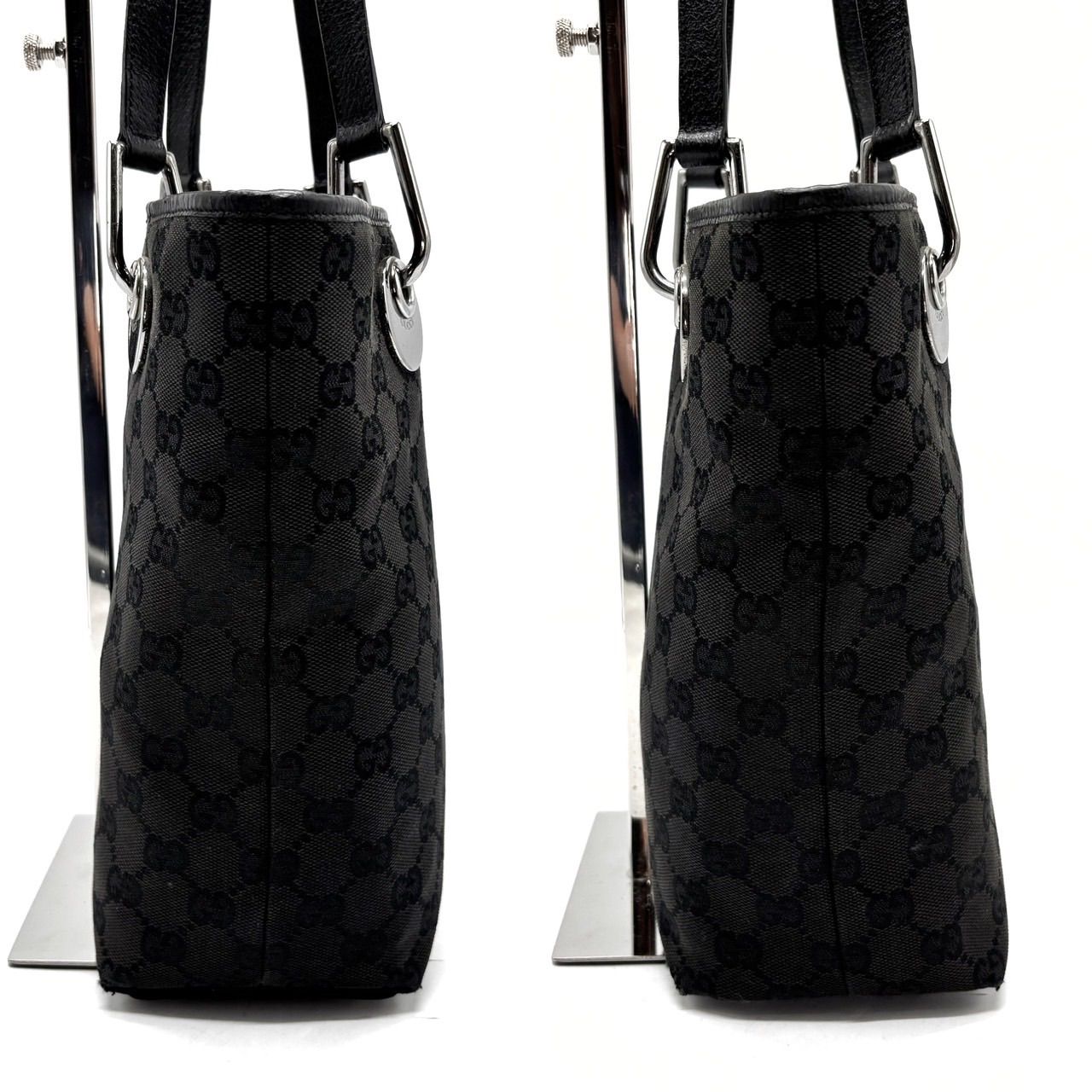 GUCCI グッチ　トートバッグ　GGキャンバス　ブラック　黒　シルバー金具 良品】GUCCI グッチ GG柄 キャンバス シルバー金具 トートバッグ