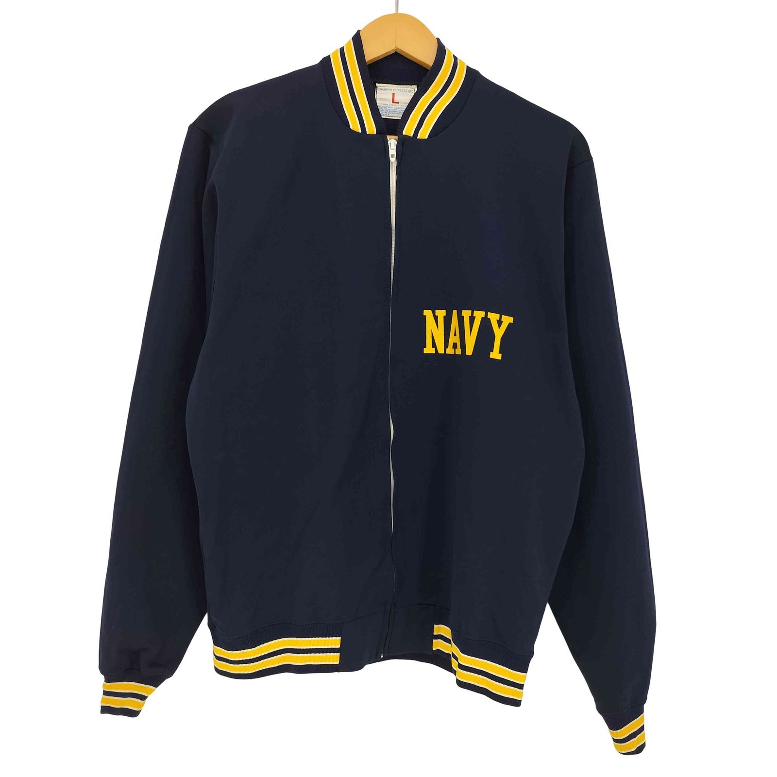 チャンピオン Champion 60s~70s バータグ USA製 ロケットタロン NAVY プリント トラックジャケット メンズ import：L