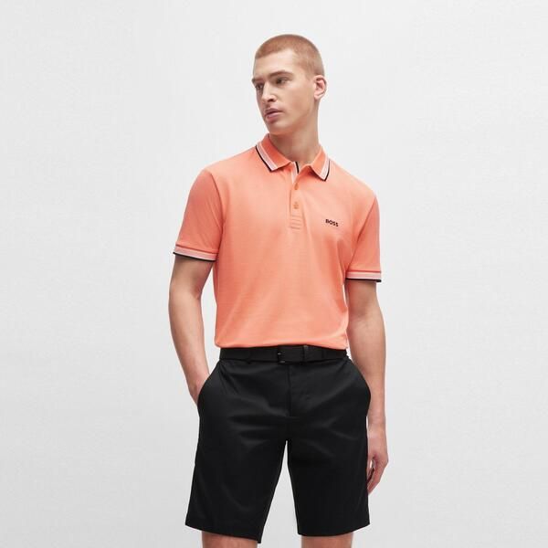 ボス メンズ トップス Tシャツ ポロシャツ コントラスト Boss Mens HBG Paddy Polo Shirt with Contrastipping Open Red レッド