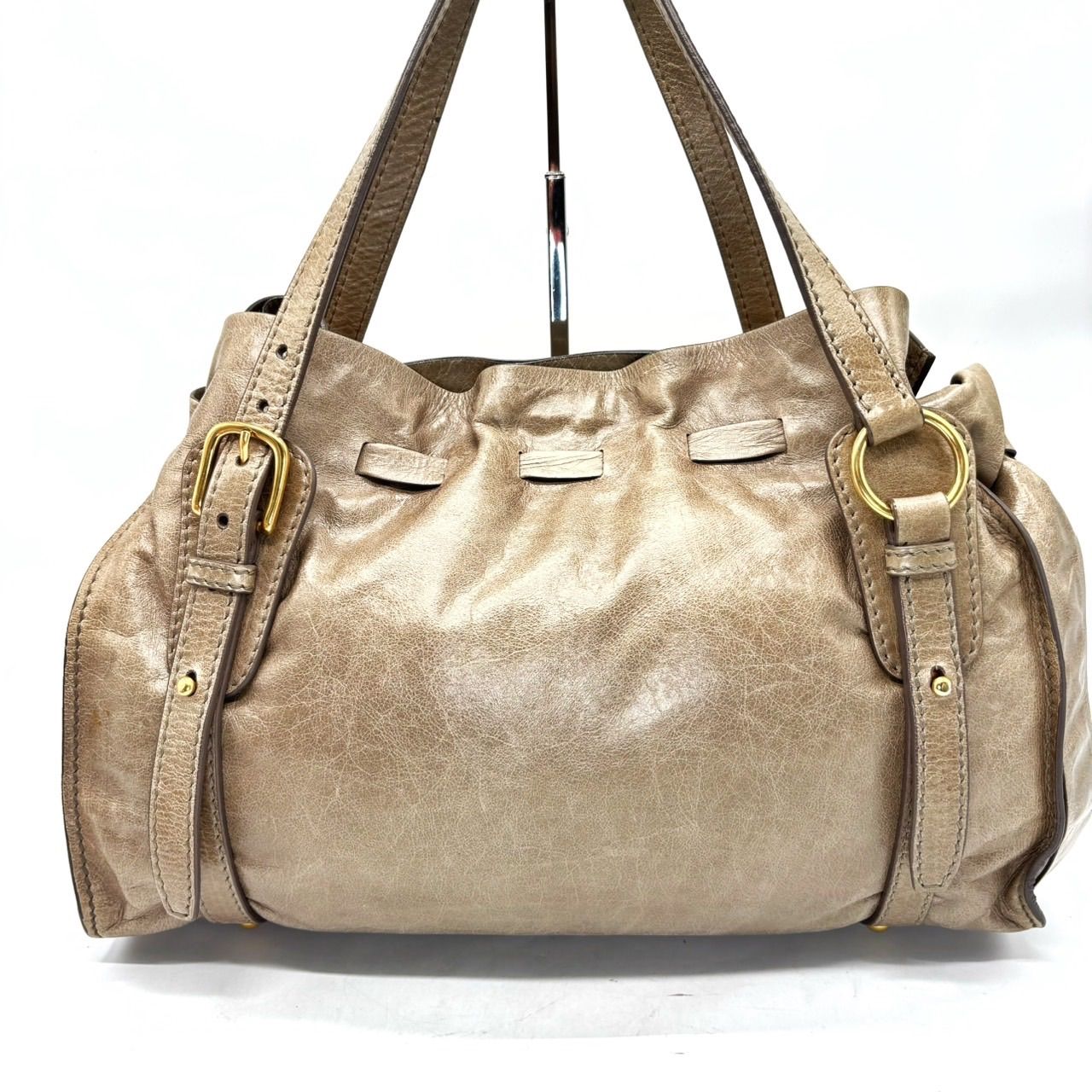 良品】miumiu y2k totebag hand leather goldparts leather ping