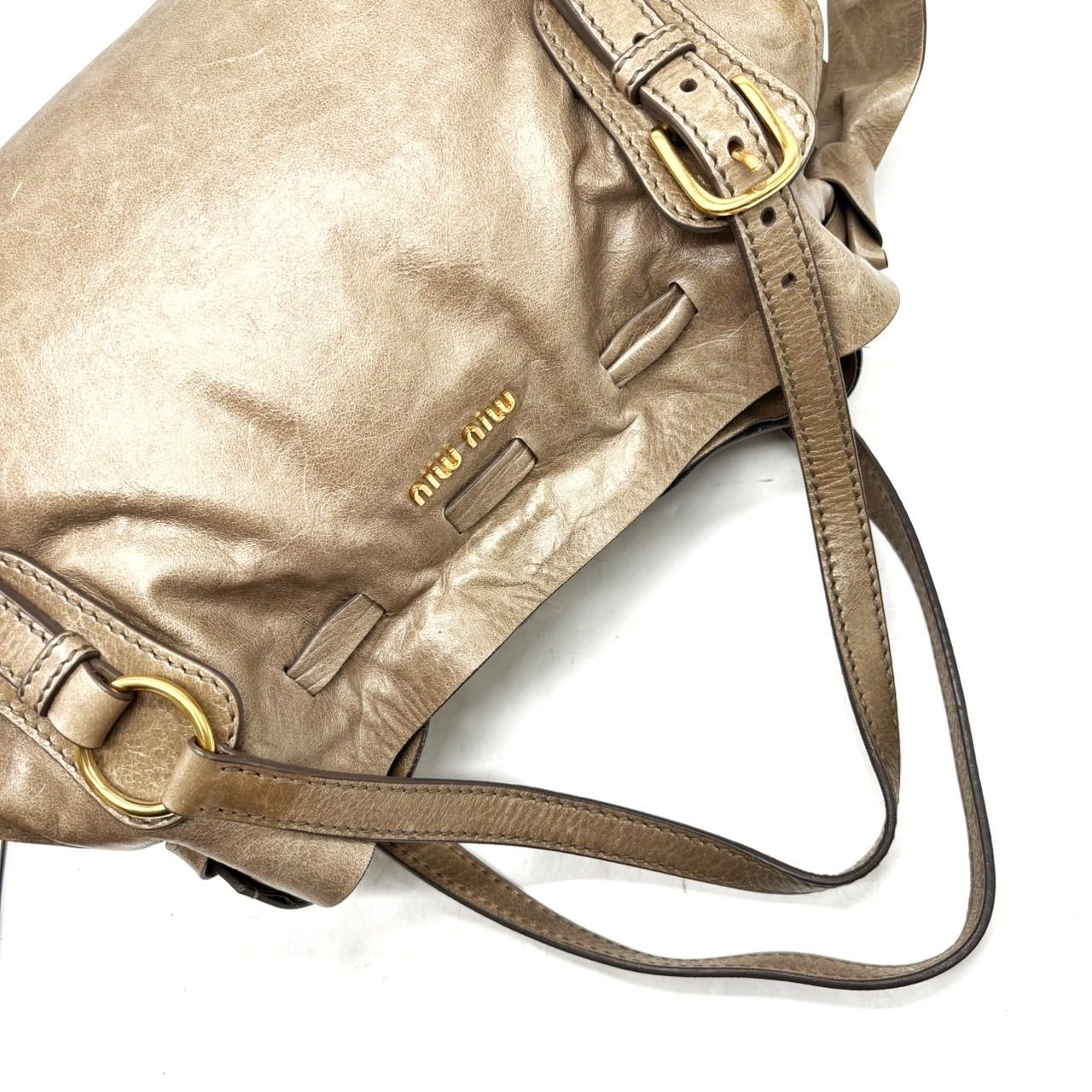 良品】miumiu y2k totebag hand leather goldparts leather ping