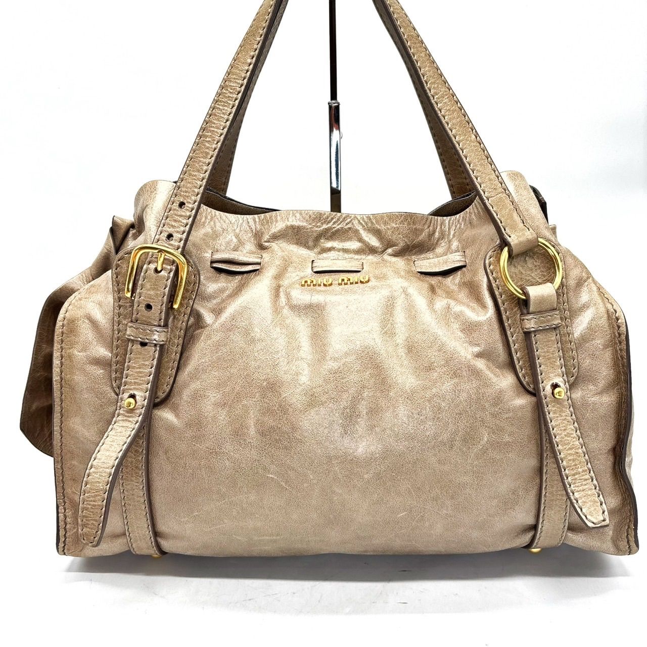 良品】miumiu y2k totebag hand leather goldparts leather ping