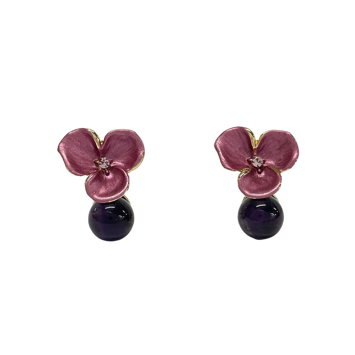 VENDOME BOUTIQUE(ヴァンドームブティック) イヤリング - ゴールド×パープル×ピンク フラワー(花)