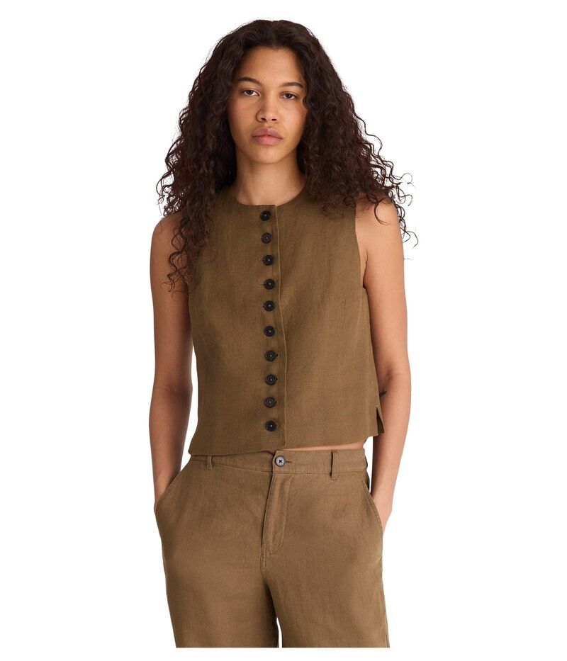 メイドウェル レディース アウター コート リネン Madewell ButtonFront Shell Top in 100 Linen Safari Khaki カーキ