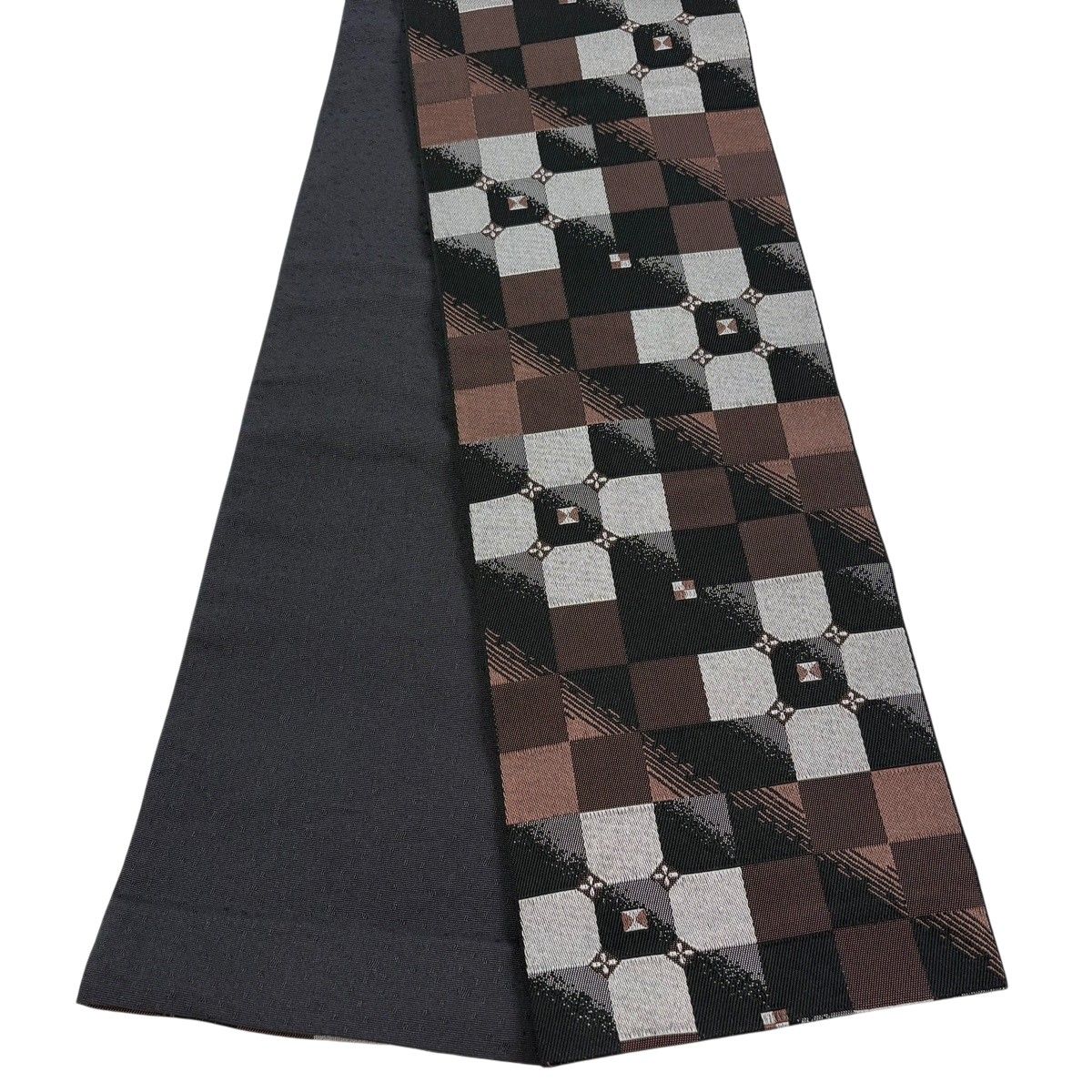 【美品】半幅帯 優品 市松 斜縞 灰色 化繊 【中古】