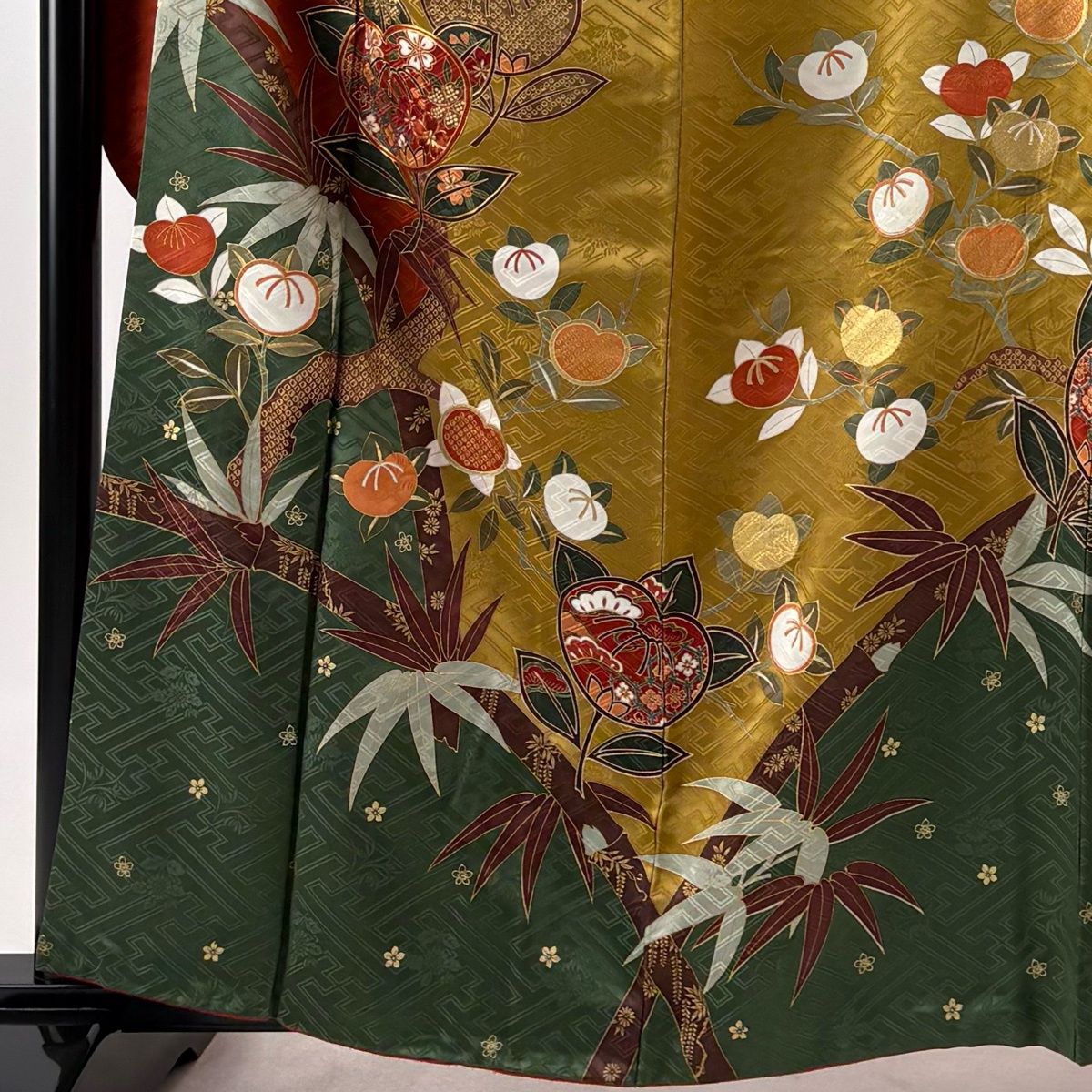 美品】 振袖 身丈159.5cm 裄丈64cm M 袷 袋帯フルセット 橘 竹 金糸