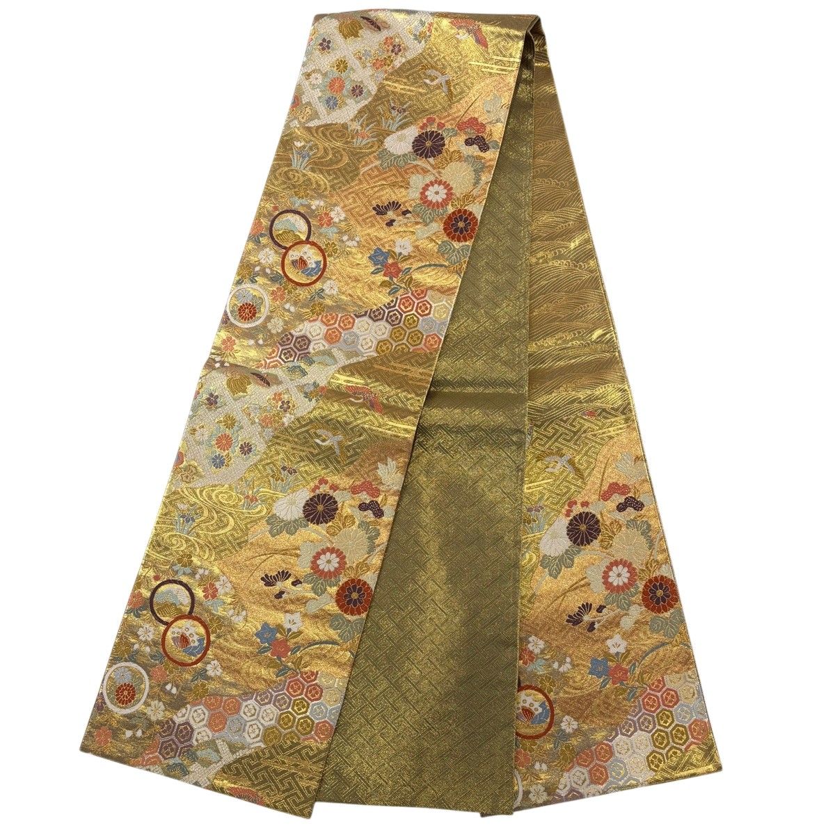 美品】 振袖 身丈159.5cm 裄丈64cm M 袷 袋帯フルセット 橘 竹 金糸