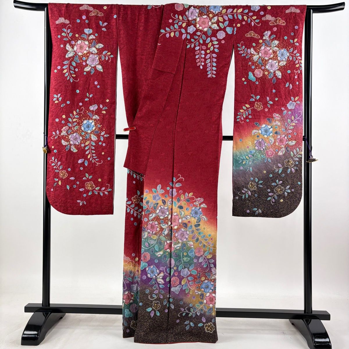 美品】 振袖 身丈165cm 裄丈67.5cm L 袷 辻が花 地紋 金彩 ぼかし 赤