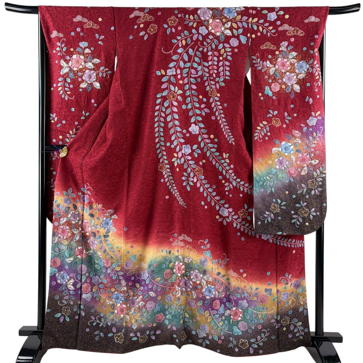 美品】 振袖 身丈165cm 裄丈67.5cm L 袷 辻が花 地紋 金彩 ぼかし 赤