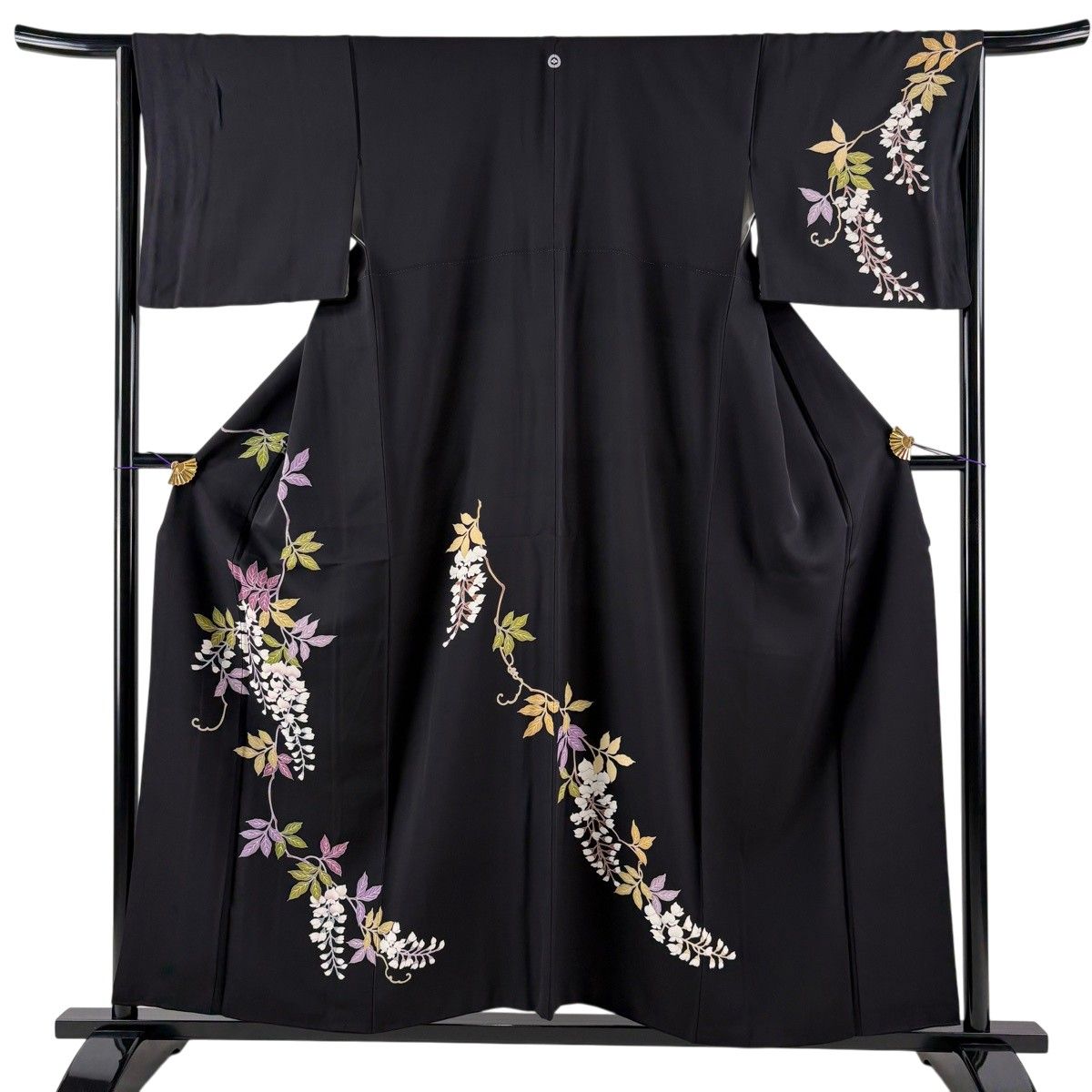 【美品】 付下げ 身丈155cm 裄丈65cm M 袷 藤 黒 正絹 秀品 一つ紋 【中古】