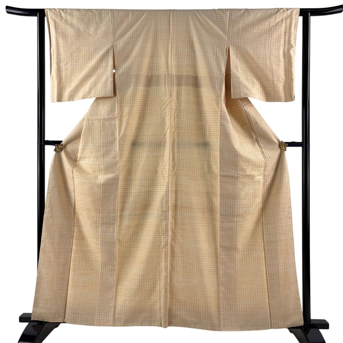 紬 身丈161.5cm 裄丈62cm S 袷 十字絣 ベージュ 正絹 秀品 【中古