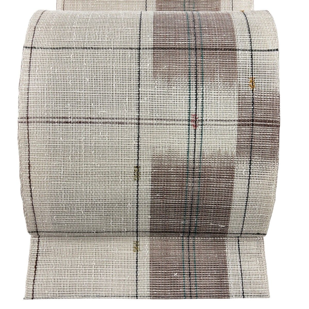 【美品】 名古屋帯 秀品 夏帯 八寸名古屋帯 トンネル仕立て 格子 幾何学 灰茶 正絹 【中古】