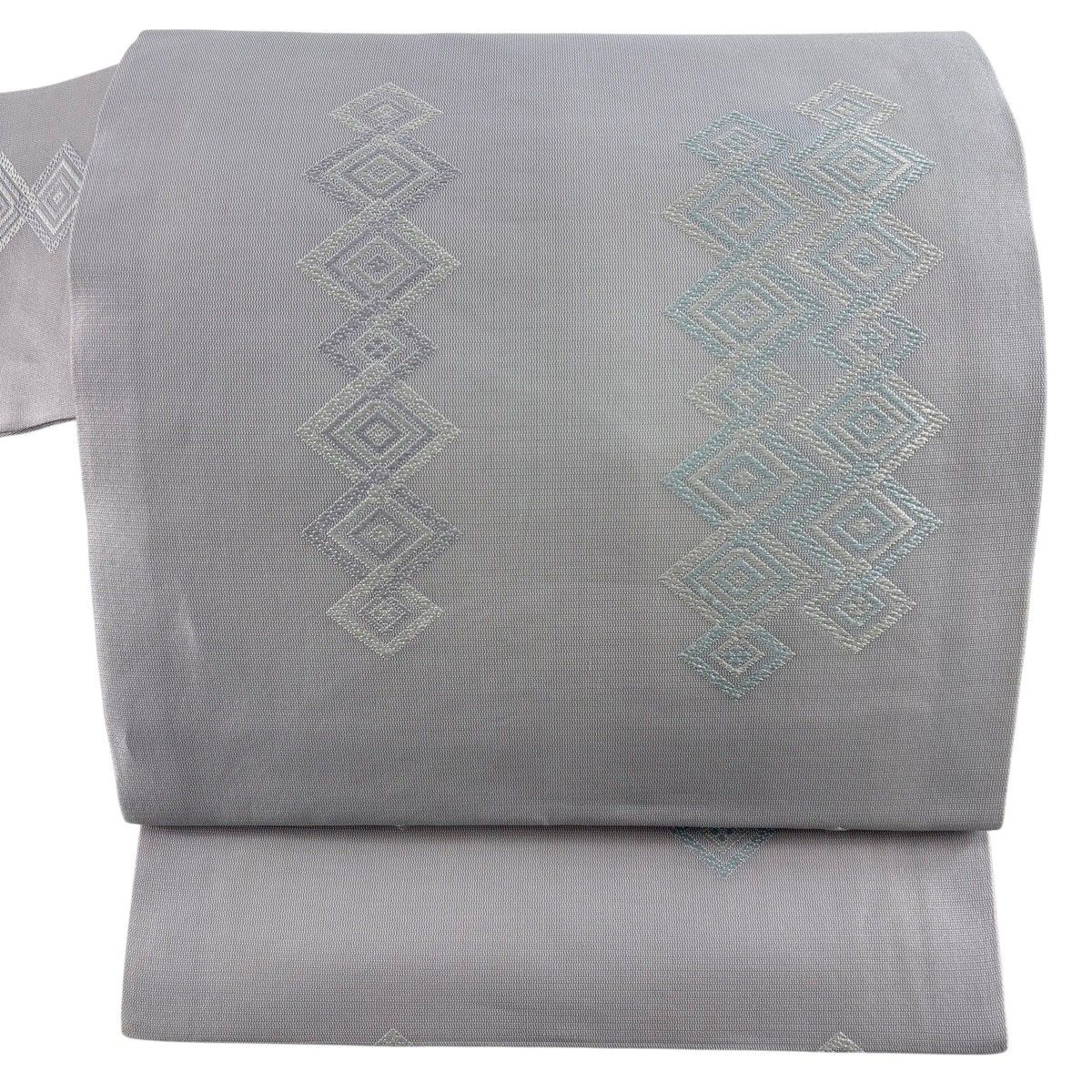 【美品】 名古屋帯 秀品 菱 灰紫 正絹 【中古】