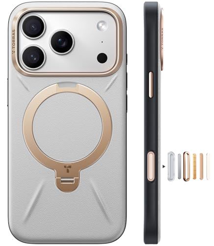 TORRAS iPhone 17 Pro 用 ケース【新感覚レザー・スキンタッチ】Ostand Q3 レザートーン MagSafe対応 リング スタンド 360°定点回転 縦横両対応 マグネット搭載 革 カメラコントロールボタン 米軍規格 耐衝撃 指紋防止ry