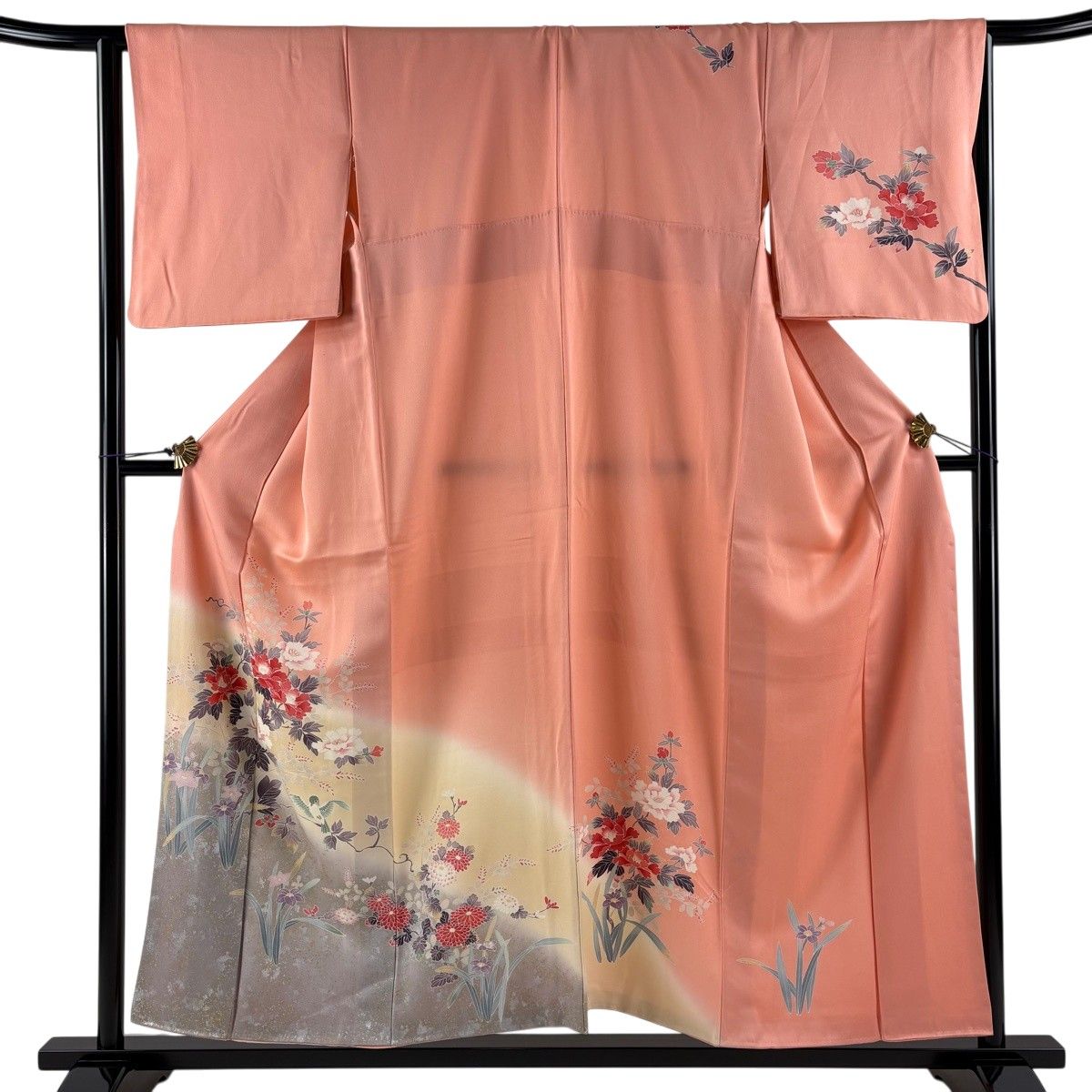 訪問着 身丈155cm 裄丈64cm M 袷 枝花 鳥 金銀彩 染め分け ピンク 正絹 秀品 【中古】