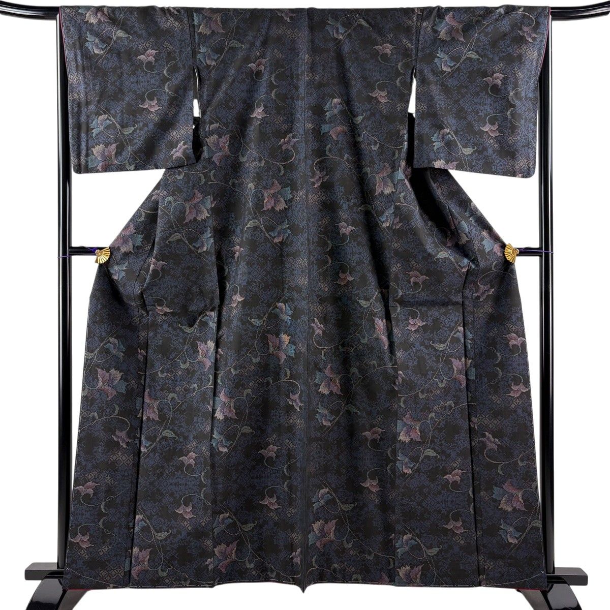 美品】 大島紬 身丈162cm 裄丈65.5cm M 袷 純泥染 証紙 花唐草 幾何学