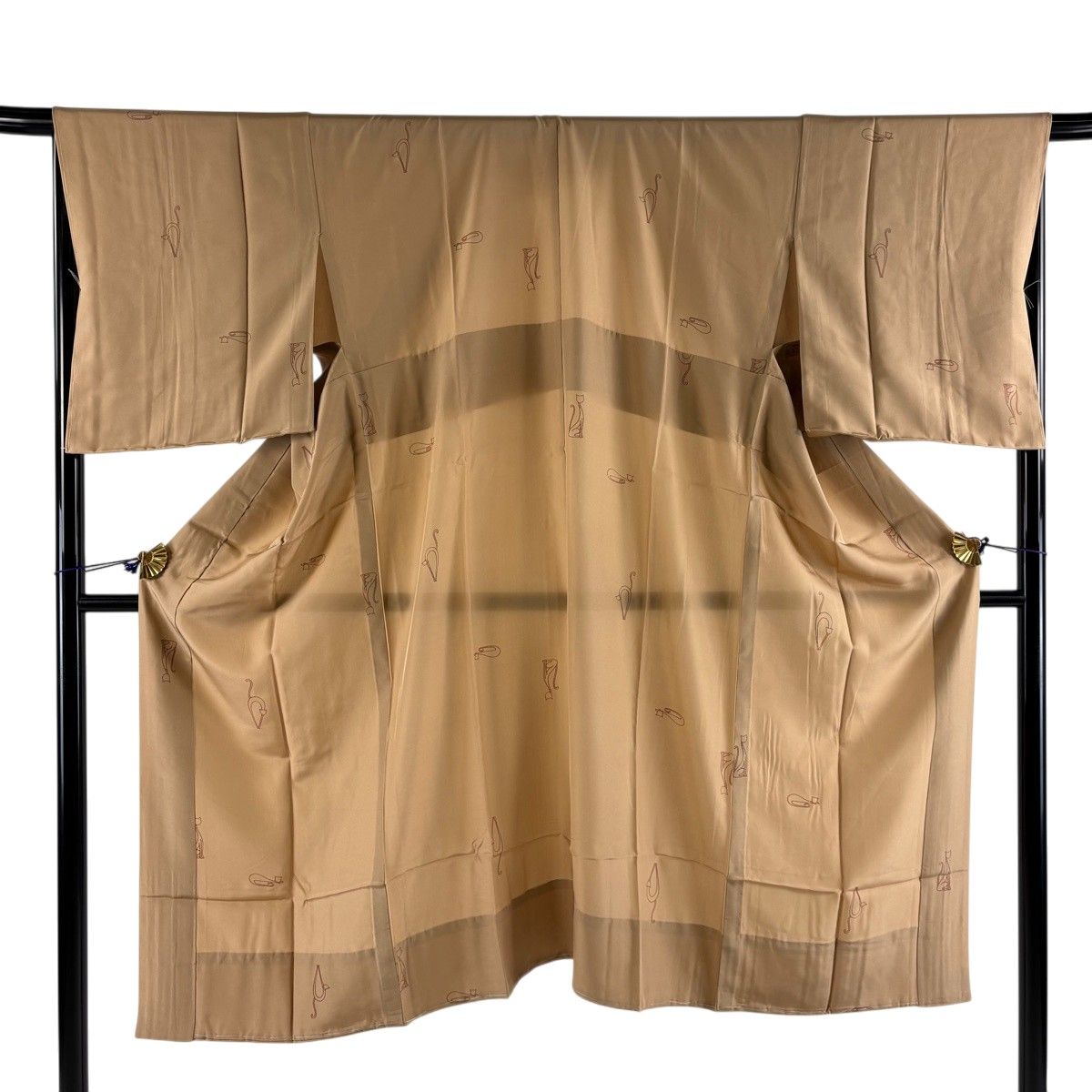 【美品】 長襦袢 身丈124cm 裄丈69cm L 猫 薄茶色 正絹 名品 【中古】