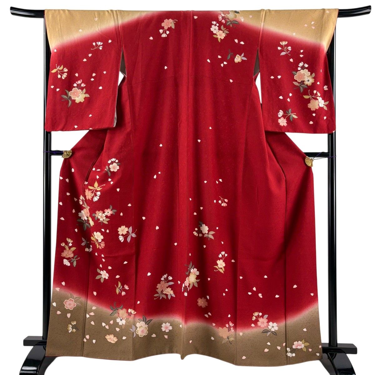 訪問着 身丈164cm 裄丈68cm L 袷 桜 花弁 金糸 金彩 赤 正絹 秀品 【中古】