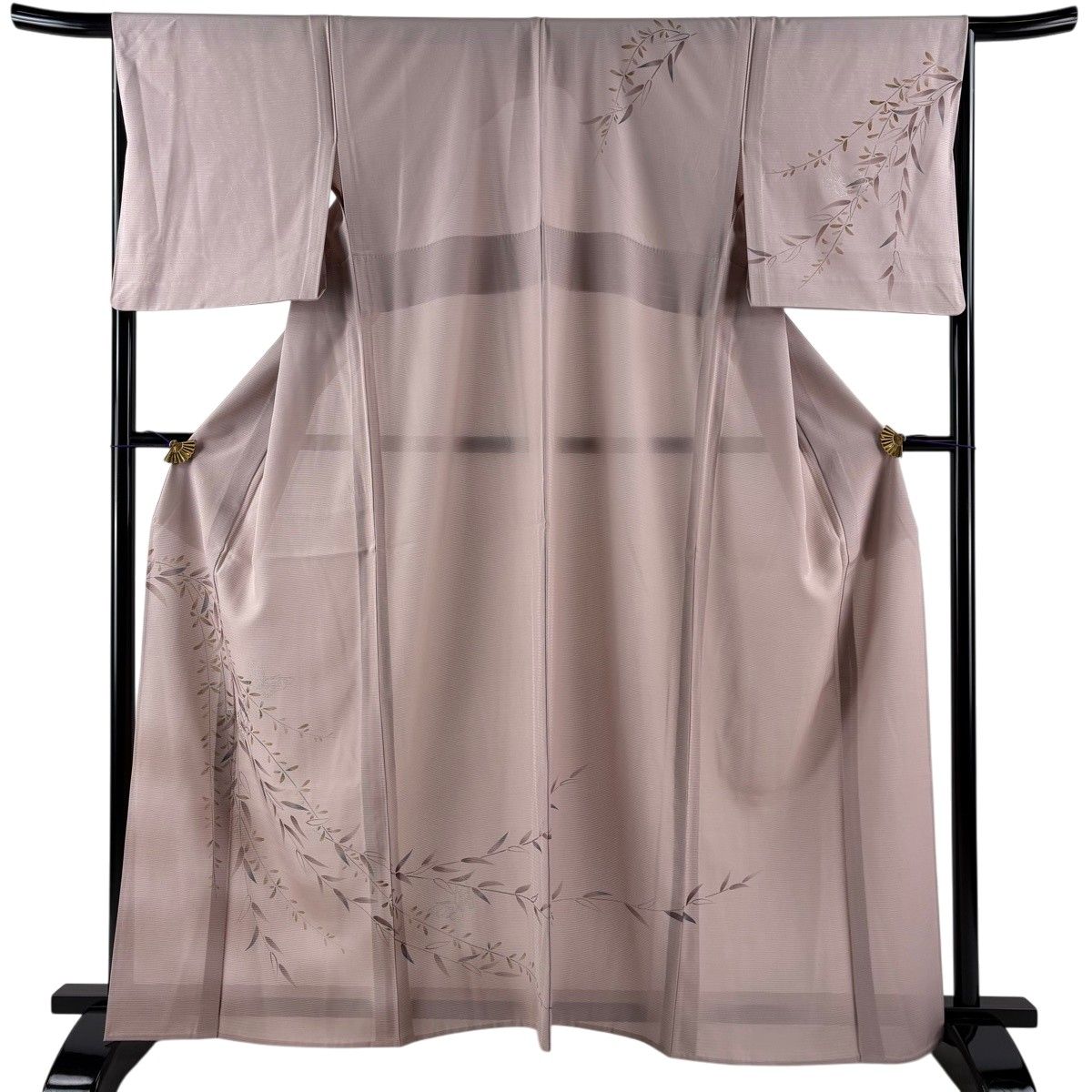 訪問着 身丈162.5cm 裄丈67cm M 薄物 絽 蝶 枝葉 銀糸 銀彩 薄小豆 正絹 秀品 【中古】