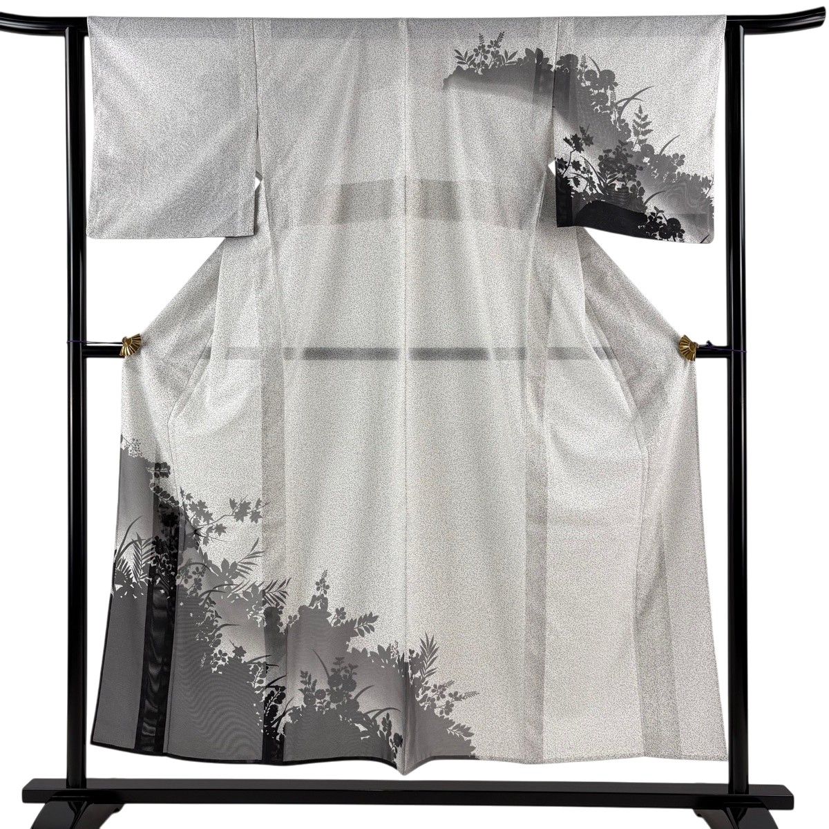 【美品】 訪問着 身丈153cm 裄丈63cm S 薄物 絽 草花 シルエット ぼかし 灰白 化繊 秀品 【中古】
